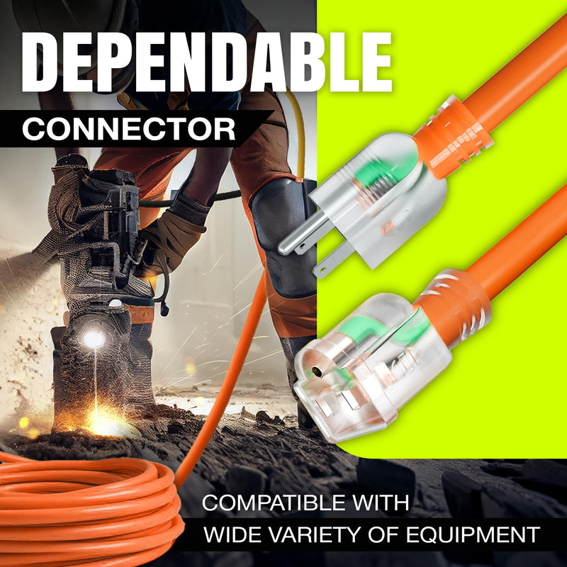 50ft Outdoor/Indoor Extension Cord 16/3 Gauge Heavy Duty 3 Prong SJTW, Waterproof, Flexible Cold-Resistant Long Power Cord,125 Amp 1625W, Orange by LifeSupplyUSA (5-Pack)