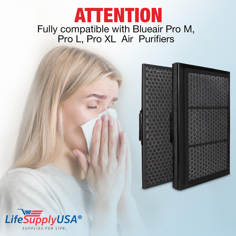 LifeSupplyUSA Activated Carbon Folding Filter Compatible with Blueair Pro M L XL Air Purifiers (5-Pack)