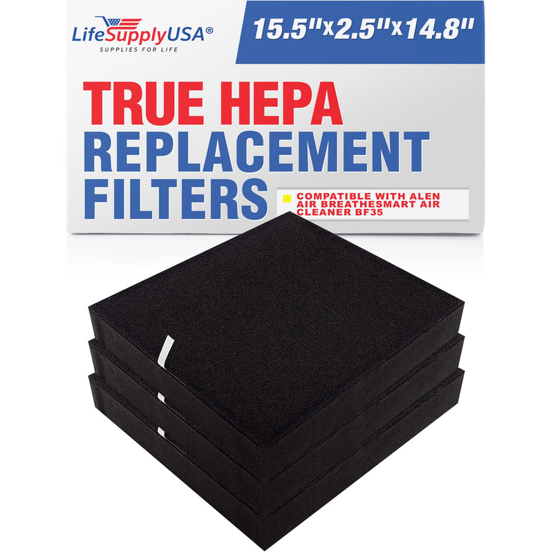 LifeSupplyUSA True HEPA Air Cleaner Filter Replacement Compatible with Alen Air BreatheSmart Air Cleaner BF35 (3-Pack)