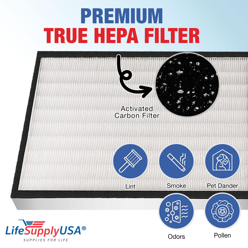 LifeSupplyUSA Complete Replacement Filter Set (1 True HEPA Air Cleaner Replacement Filter + 2 Odor Carbon Filter) Compatible with Oreck OptiMax AIR95 Medium Room Air Purifiers