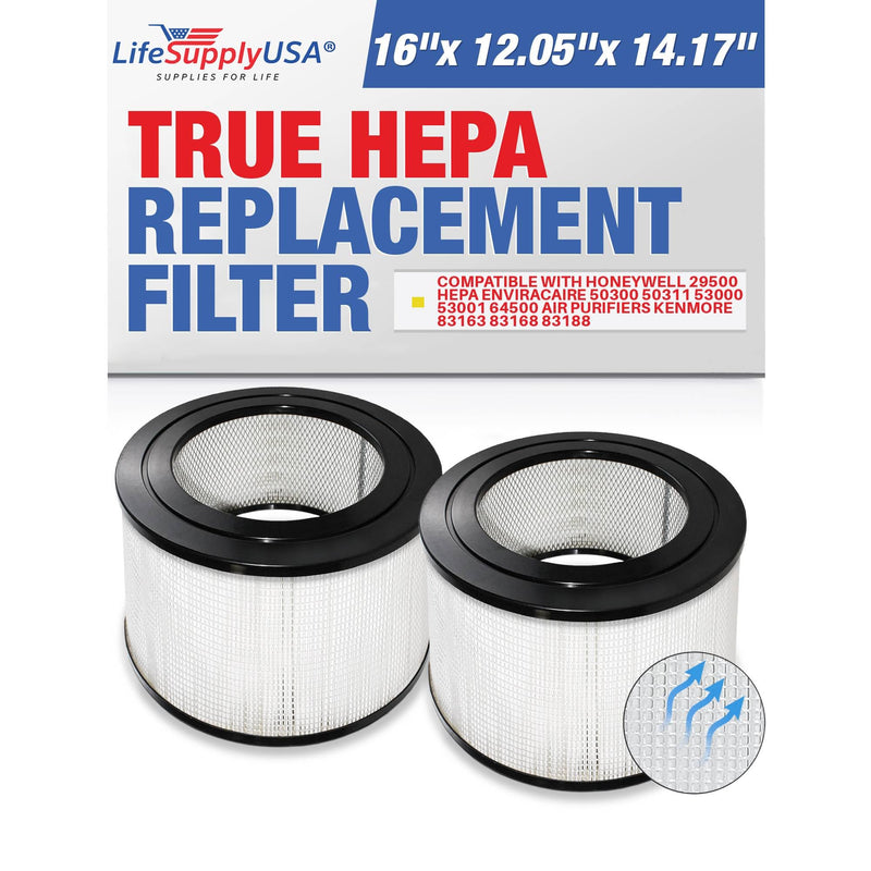 LifeSupplyUSA Filter Replacement Compatible with Honeywell 29500 HEPA Enviracaire 50300 50311 53000 53001 64500 Air Purifiers Kenmore 83163 83168 83188 (2-Pack)