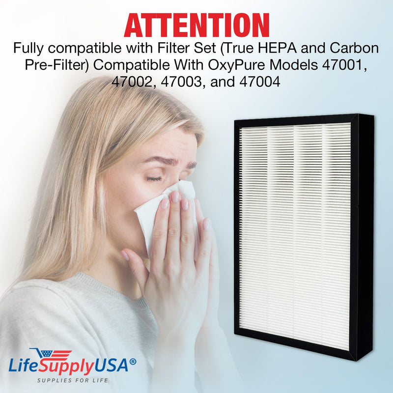 LifeSupplyUSA Complete Replacement Filter Set (True HEPA and Carbon Pre-Filter) Compatible With OxyPure Models 47001, 47002, 47003, and 47004 (3-Pack)