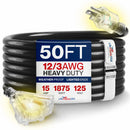 Outdoor/Indoor Extension Cord 3-Outlet Heavy Duty 3 Prong SJTW, Waterproof, Flexible Cold-Resistant Long Power Cord by LifeSupplyUSA