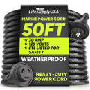 Marine Shore Power Cord 30 Amp, NEMA L5-30P to L5-30R Twist Lock, 125V 10AWG SJTW Extension Cable with Lighted Connector, ETL Listed for Boat RV Dock by LifeSupplyUSA