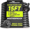 Marine Shore Power Cord 30 Amp, NEMA L5-30P to L5-30R Twist Lock, 125V 10AWG SJTW Extension Cable with Lighted Connector, ETL Listed for Boat RV Dock by LifeSupplyUSA