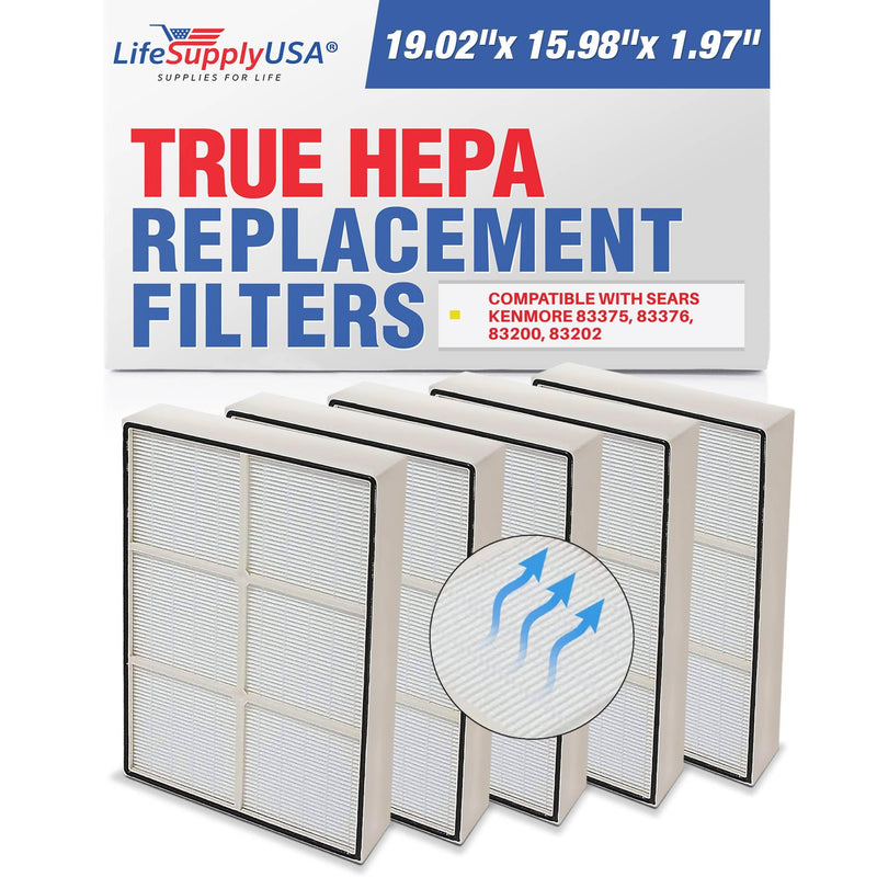 LifeSupplyUSA True HEPA Filter Replacement Compatible with Sears Kenmore 83375, 83376, 83200, 83202 Air Purifier (5-Pack)