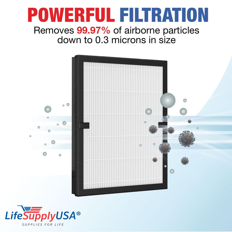 LifeSupplyUSA True HEPA Filter Replacement Compatible With Lunino E-200 Air Purifier (2-Pack)