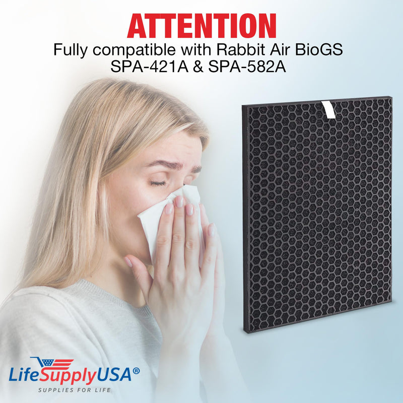 LifeSupplyUSA Carbon Filter Replacement Compatible with Rabbit Air BioGS SPA-421A & SPA-582A Air Purifiers