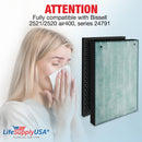 LifeSupplyUSA 3-in-1 True HEPA Air Cleaner Replacement Filter + Pre-Filter + Carbon Filter Compatible with Bissell 2521/2520 air400, series 24791 Air Purifiers (5-Pack)