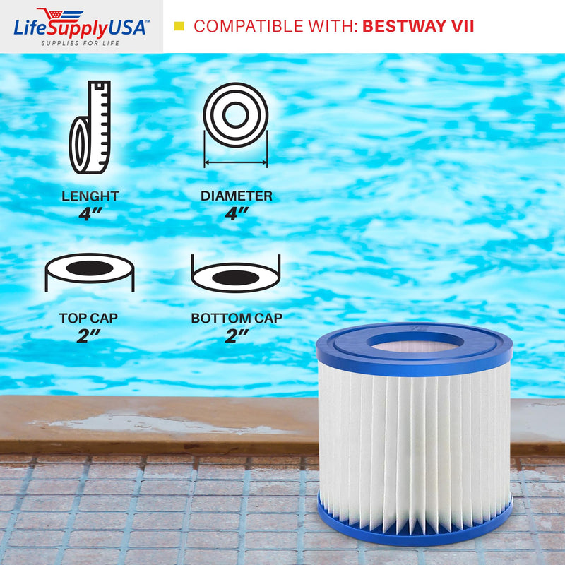LifeSupplyUSA Pool Filter Replacement for Bestway Type VII/D Cartridge for Summer Waves RX600 Pool Pump for Above Ground Pools (6 Pack)