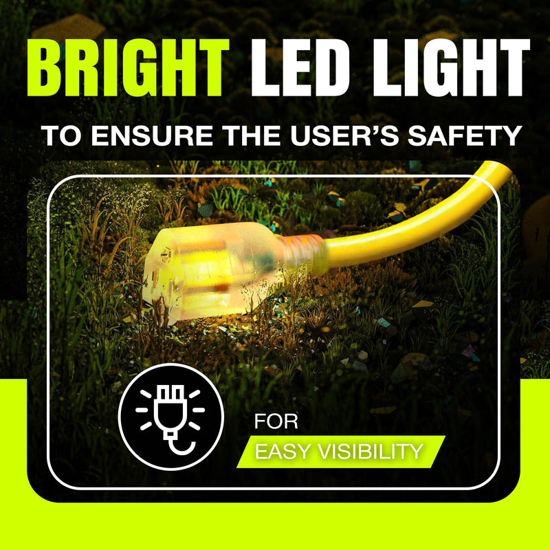 6ft Outdoor/Indoor Extension Cord 16/3 Gauge Heavy Duty 3 Prong SJTW, Waterproof, Flexible Cold-Resistant Long Power Cord,125 Amp 1625W, Yellow by LifeSupplyUSA
