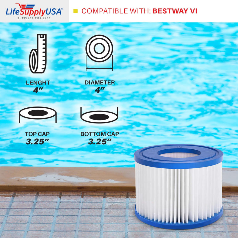 LifeSupplyUSA Pool Filter Replacement for Bestway Type VI Cartridge Compatible with SaluSpa Inflatable Hot Tub and Spa (12 Pack)
