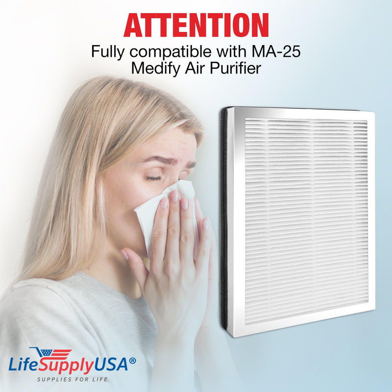 LifeSupplyUSA True HEPA Filter Replacement Compatible With MA-25 Medify Air Purifier (4-Pack)