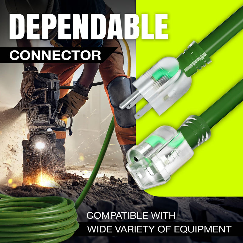 3ft Outdoor/Indoor Extension Cord 16/3 Gauge Heavy Duty 3 Prong SJTW, Waterproof, Flexible Cold-Resistant Long Power Cord,125 Amp 1625W, Green by LifeSupplyUSA (5-Pack)