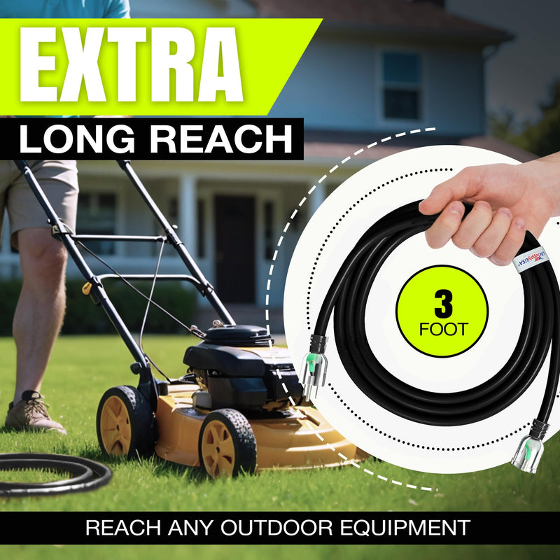 3ft Outdoor/Indoor Extension Cord 12/3 Gauge Extra Heavy Duty 3 Prong SJTW, Waterproof, ETL Listed, Flexible Cold-Resistant Long Power Cord,125 Amp 1875W, Black by LifeSupplyUSA