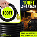 25ft Generator Extension Cord 30 AMP 4-Prong (L14-30P / L14-30R) - 10AWG4 125/250V STW - Hook and Loop Strap UL Approved by LifeSupplyUSA