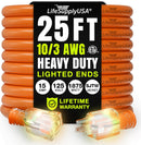 25ft Outdoor/Indoor Extension Cord 10/3 Gauge Ultra Heavy Duty 3 Prong SJTW, Waterproof, ETL Listed, Flexible Cold-Resistant Long Power Cord,125 Amp 1875W, Orange by LifeSupplyUSA