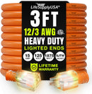 Power Extension Cord, Indoor Outdoor, Heavy Duty, 3 Prong SJTW, ETL, 12 Gauge