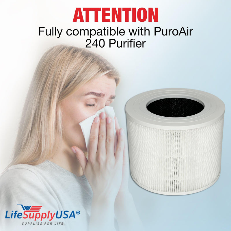 True HEPA Filter 4-Pack Replacement Compatible With PuroAir 240 Purifier by LifeSupplyUSA