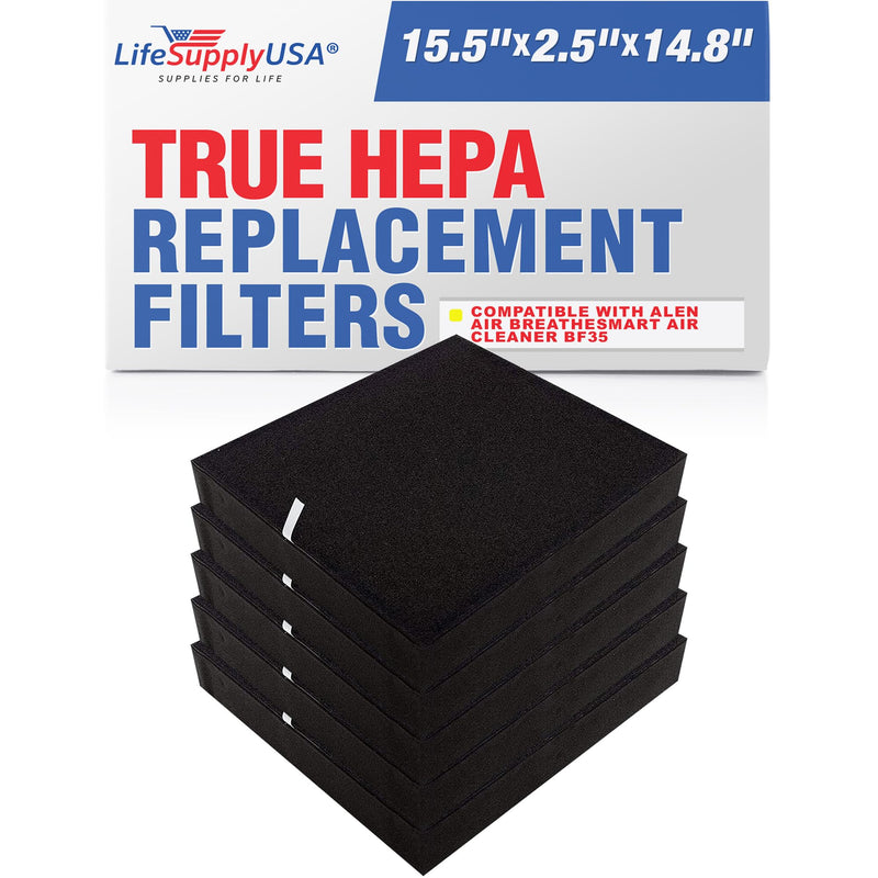 True HEPA Air Cleaner Filter Replacement Compatible with Alen Air BreatheSmart Air Cleaner BF35 by LifeSupplyUSA (5-Pack)