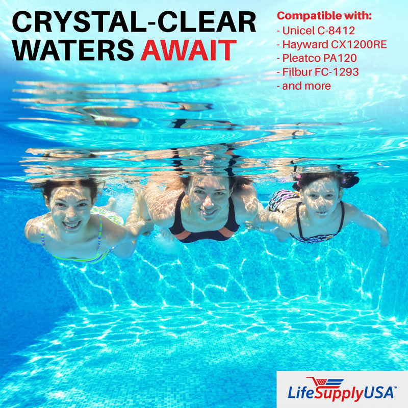 LifeSupplyUSA Pool Filter Cartridge for Hayward Star Clear Plus, Unicel C-8412, Porpoise PP-B2, Clearwater II ProClean 125 - Spa Filter fits C1200 / CX1200RE, Filbur FC-1293 and More (2-Pack)