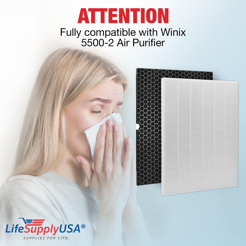 LifeSupplyUSA True HEPA Filter Replacement Compatible With Winix 5500-2 Air Purifier (2-Pack)