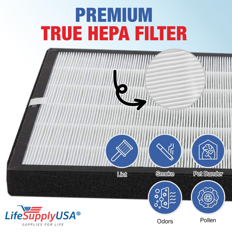LifeSupplyUSA True HEPA Filter + Activated Carbon Charcoal XJ-3100SF Compatible with Surround Air Intelli-Pro 3 Air Purifier (5-Pack)