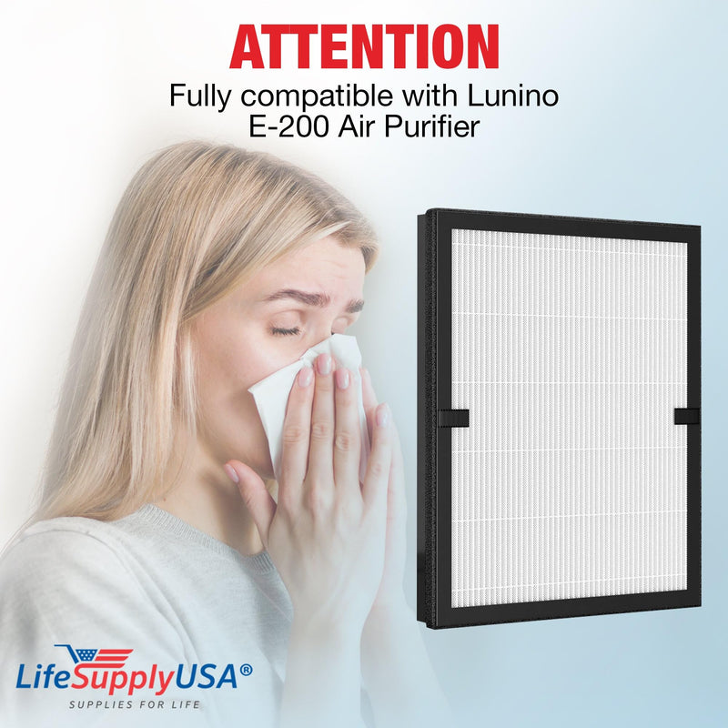 LifeSupplyUSA True HEPA Filter Replacement Compatible With Lunino E-200 Air Purifier (2-Pack)