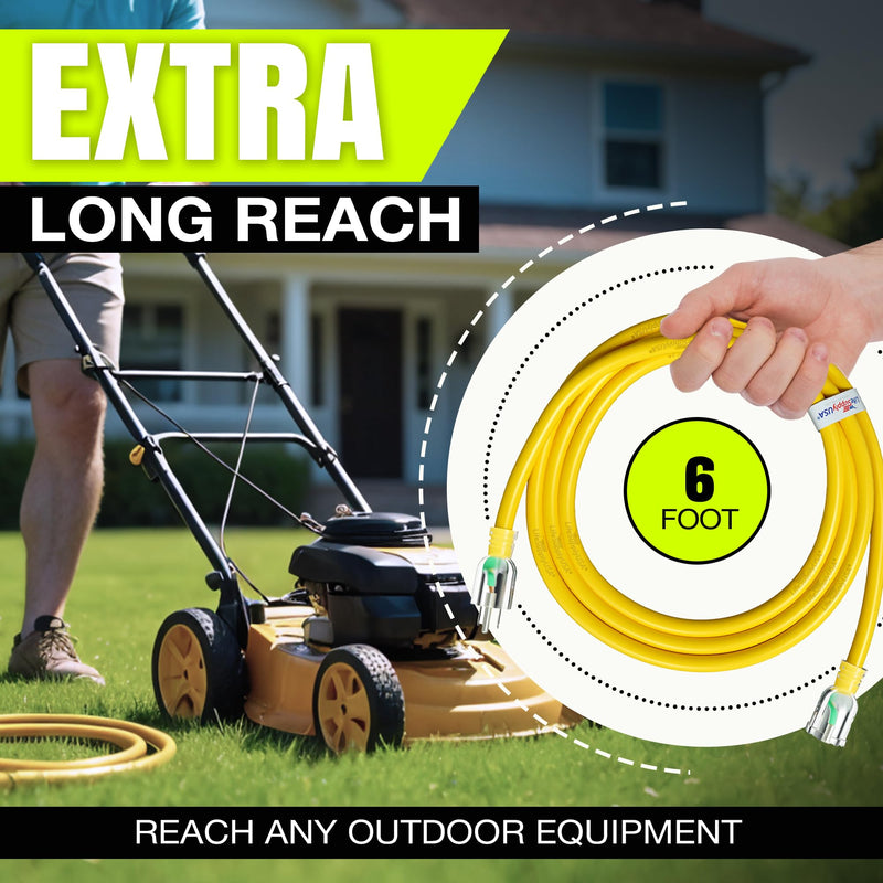 6ft Outdoor/Indoor Extension Cord 16/3 Gauge Heavy Duty 3 Prong SJTW, Waterproof, Flexible Cold-Resistant Long Power Cord,125 Amp 1625W, Yellow by LifeSupplyUSA