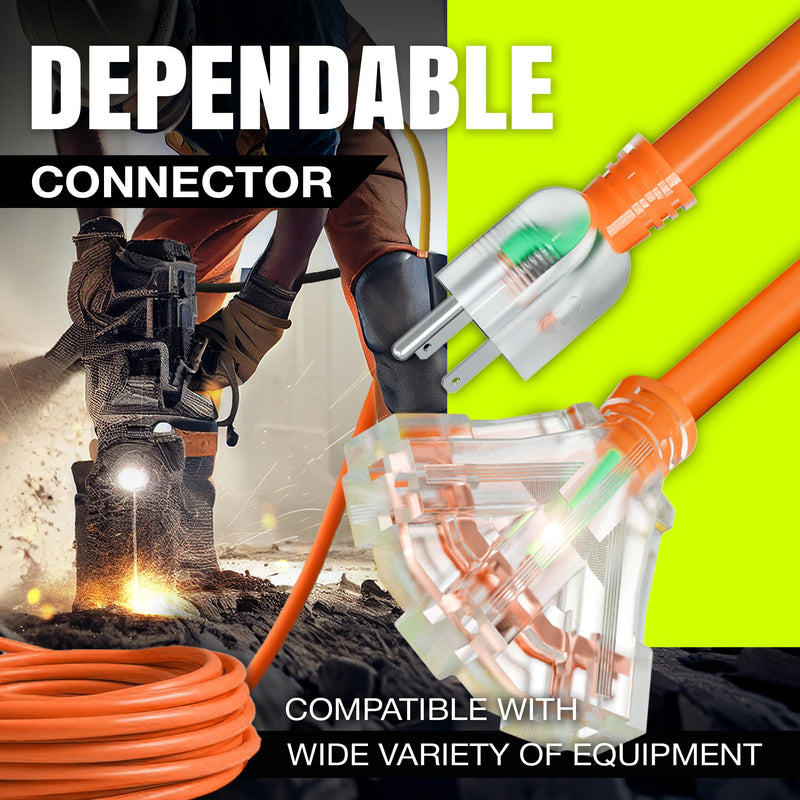 10ft Outdoor/Indoor Extension Cord 3-Outlet 12/3 Gauge Extra Heavy Duty ETL Listed, 3 Prong SJTW, Waterproof, Flexible Cold-Resistant Long Power Cord,125 Amp 1875W, Orange by LifeSupplyUSA