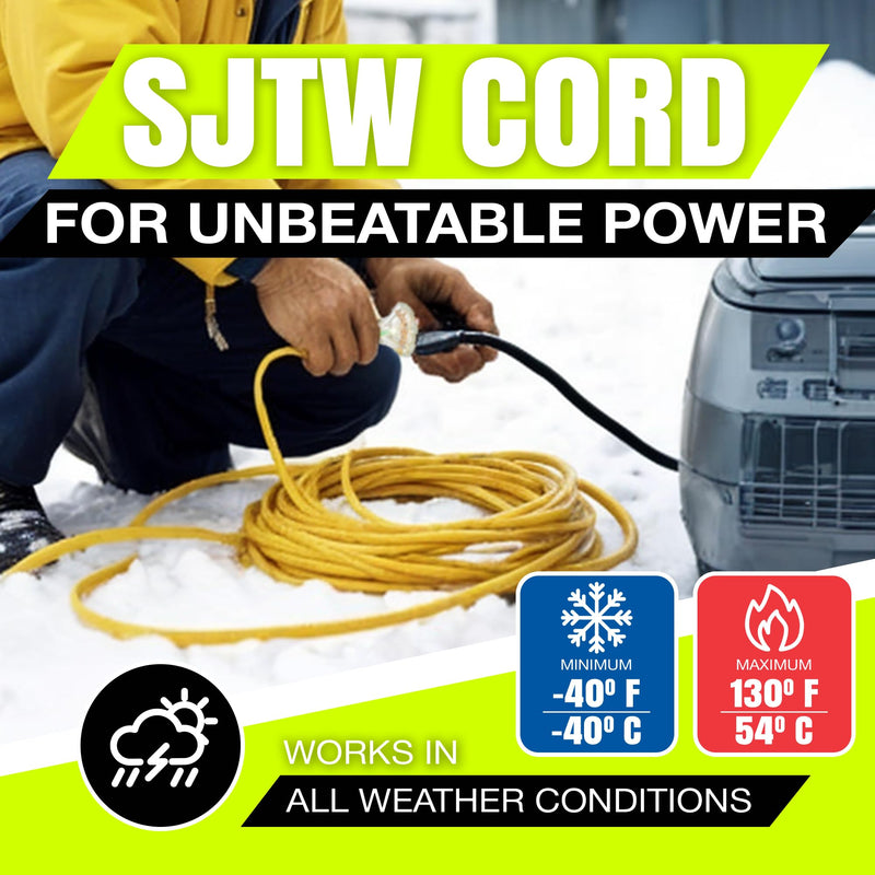 75ft Outdoor/Indoor Extension Cord 3-Outlet 12/3 Gauge Extra Heavy Duty 3 Prong SJTW, Waterproof, Flexible Cold-Resistant Long Power Cord,125 Amp 1875W, Yellow by LifeSupplyUSA