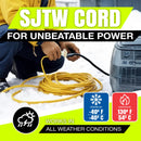 10ft Outdoor/Indoor Extension Cord 3-Outlet 12/3 Gauge Extra Heavy Duty 3 Prong SJTW, Waterproof, Flexible Cold-Resistant Long Power Cord,125 Amp 1875W, Yellow by LifeSupplyUSA