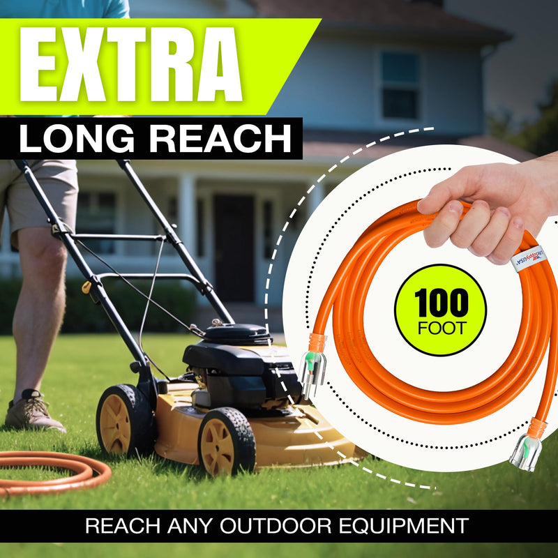 100ft Outdoor/Indoor Extension Cord 14/3 Gauge Heavy Duty 3 Prong SJTW, Waterproof, ETL Listed, Flexible Cold-Resistant Long Power Cord,125 Amp 1625W, Orange by LifeSupplyUSA