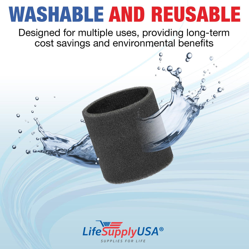 LifeSupplyUSA Foam Sleeve Wet/Dry Vacuum Filter Replacement Compatible with ShopVac 90585 9058500 9058562 Type R and Most VacMaster Genie Shop Vacuum Cleaners (3-Pack)