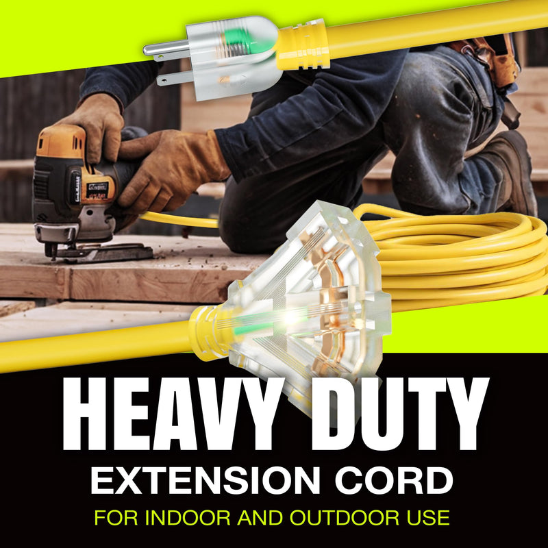 75ft Outdoor/Indoor Extension Cord 3-Outlet 12/3 Gauge Extra Heavy Duty 3 Prong SJTW, Waterproof, Flexible Cold-Resistant Long Power Cord,125 Amp 1875W, Yellow by LifeSupplyUSA