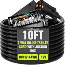 7 Pin Trailer Wiring Harness with Junction Box Heavy Duty 7 Way Trailer Plug, Waterproof 7 Wire Cable, Universal Trailer Wire Kit for RVs, Campers, Trailers by LifeSupplyUSA