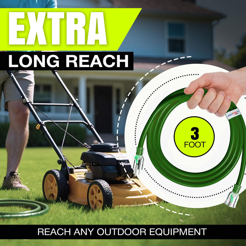 3ft Outdoor/Indoor Extension Cord 12/3 Gauge Extra Heavy Duty 3 Prong SJTW, Waterproof, ETL Listed, Flexible Cold-Resistant Long Power Cord,125 Amp 1875W, Green by LifeSupplyUSA