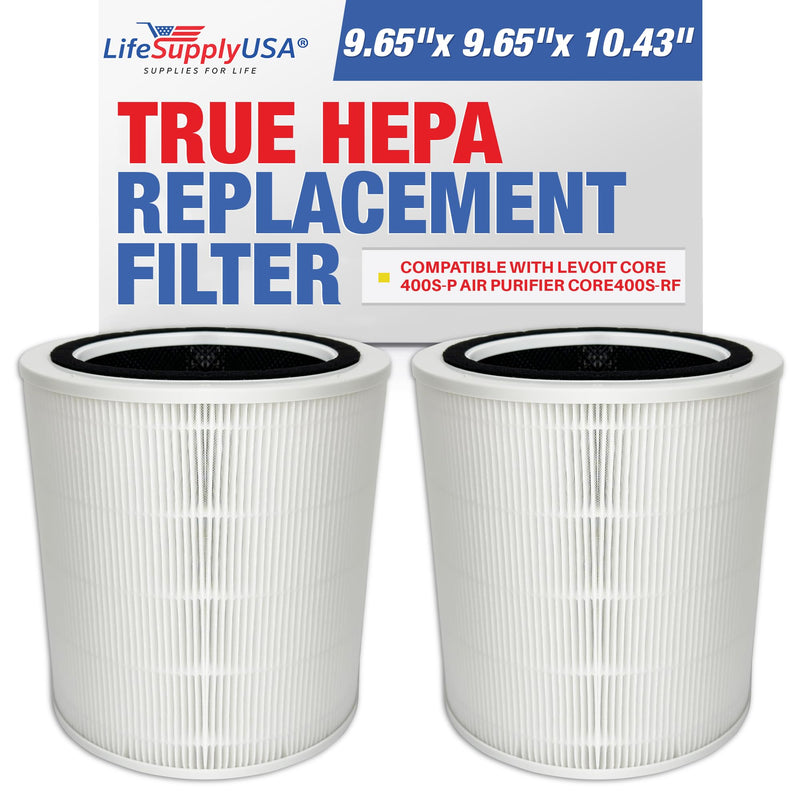 True HEPA Filter 2-Pack Replacement Compatible With Levoit Core 400S-P Air Purifier Core 400S-RF by LifeSupplyUSA