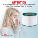 LifeSupplyUSA True HEPA Filter Replacement Compatible with Dyson 2nd Generation Desk Pure Cool Link Desk Air Purifier