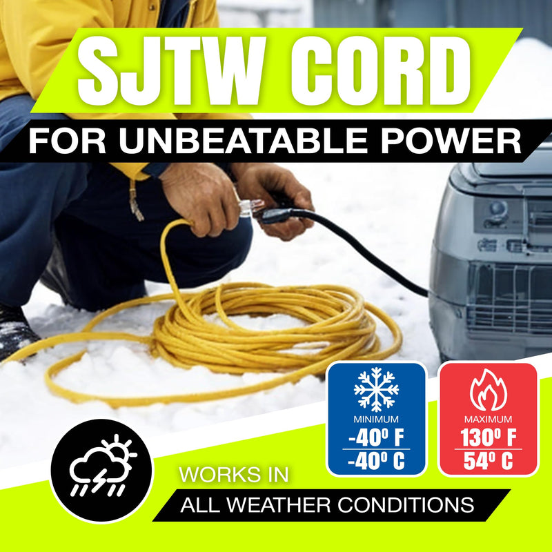 6ft Outdoor/Indoor Extension Cord 16/3 Gauge Heavy Duty 3 Prong SJTW, Waterproof, Flexible Cold-Resistant Long Power Cord,125 Amp 1625W, Yellow by LifeSupplyUSA
