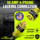 25ft Generator Extension Cord 30 AMP 4-Prong (L14-30P / L14-30R) - 10AWG4 125/250V STW - Hook and Loop Strap ETL Listed by LifeSupplyUSA