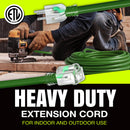100ft Outdoor/Indoor Extension Cord 10/3 Gauge Ultra Heavy Duty 3 Prong SJTW, Waterproof, ETL Listed, Flexible Cold-Resistant Long Power Cord,125 Amp 1875W, Green by LifeSupplyUSA