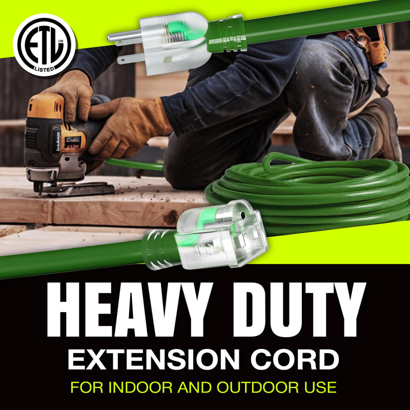 6ft Outdoor/Indoor Extension Cord 16/3 Gauge Heavy Duty 3 Prong SJTW, Waterproof, ETL Listed, Flexible Cold-Resistant Long Power Cord,125 Amp 1625W, Green by LifeSupplyUSA (5-Pack)