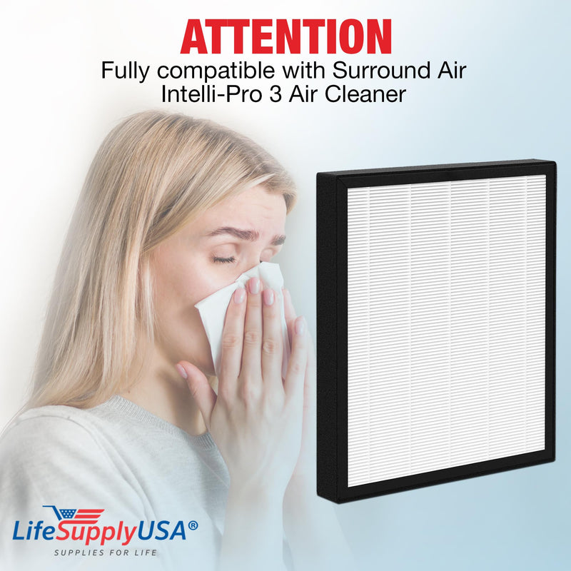 LifeSupplyUSA True HEPA Filter + Activated Carbon Charcoal XJ-3100SF Compatible with Surround Air Intelli-Pro 3 Air Purifier (5-Pack)