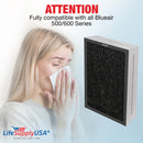 LifeSupplyUSA True HEPA SmokeStop Filter Replacement Compatible with Blueair All 500/600 Series Purifiers 501, 503, 505, 510, 550E, 555EB, 601, 603, 605, 650E Air Purifier (3-Pack)
