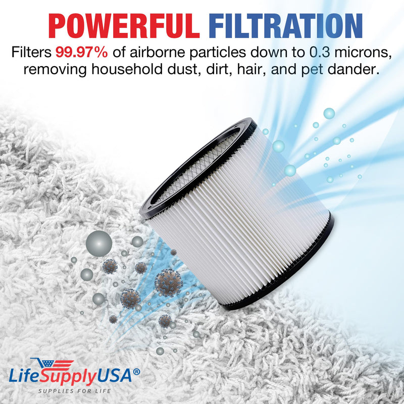 LifeSupplyUSA Wet/Dry Vacuum Filter Replacement Compatible with ShopVac 5 Gallons and Up 90304, 903-04, 903-50-00, Type U