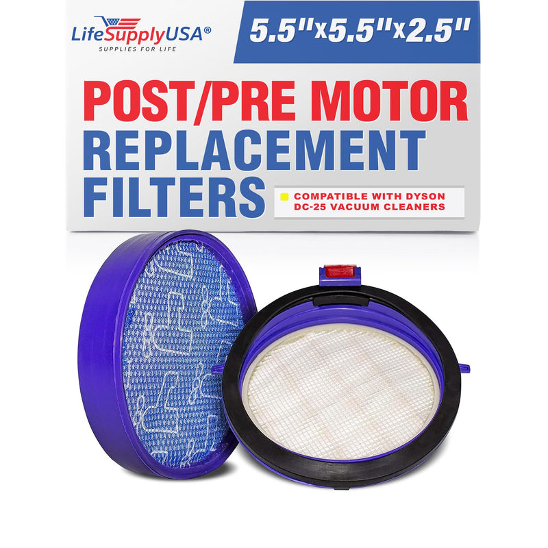 LifeSupplyUSA Post Motor HEPA & Pre-Motor Filter Replacement Kit Washable Reusable Compatible with All Dyson DC-25 Vacuum Cleaners, Parts 916188-05, 914790-01, 919171-02