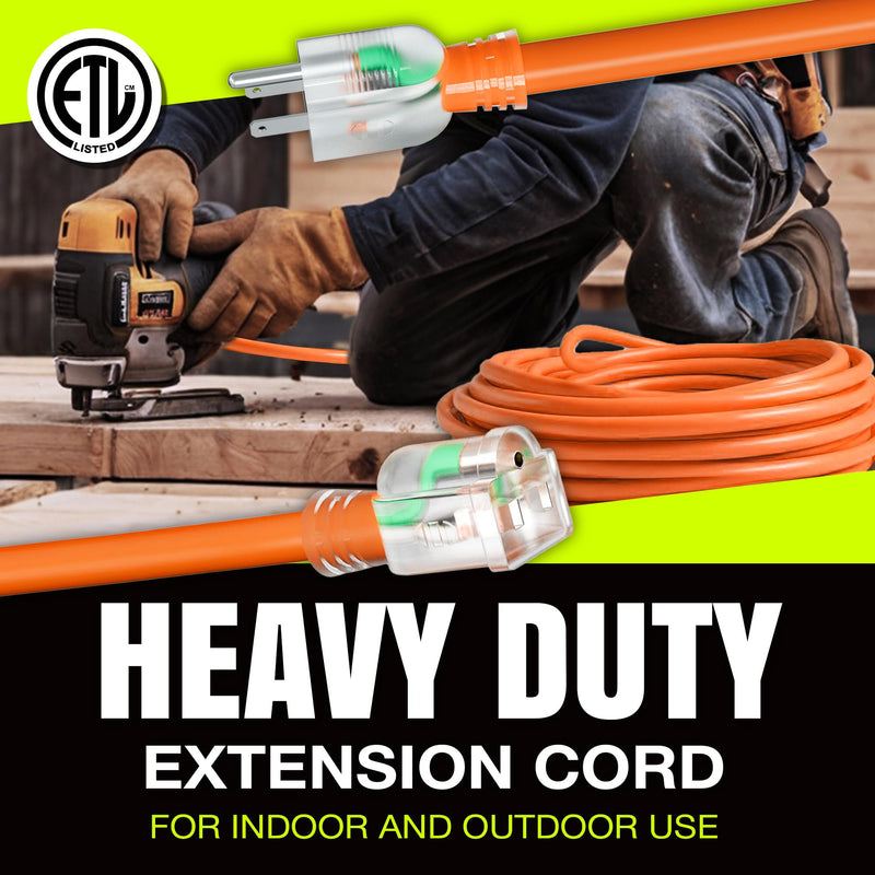 100ft Outdoor/Indoor Extension Cord 16/3 Gauge Heavy Duty 3 Prong SJTW, Waterproof, ETL Listed, Flexible Cold-Resistant Long Power Cord,125 Amp 1250W, Orange by LifeSupplyUSA (5-Pack)
