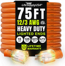 Outdoor/Indoor Extension Cord Heavy Duty 3 Prong SJTW, Waterproof, Flexible Cold-Resistant Long Power Cord by LifeSupplyUSA