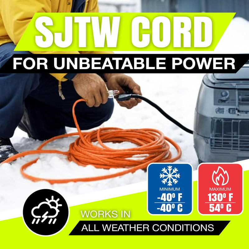 100ft Outdoor/Indoor Extension Cord 16/3 Gauge Heavy Duty 3 Prong SJTW, Waterproof, Flexible Cold-Resistant Long Power Cord,125 Amp 1250W, Orange by LifeSupplyUSA (5-Pack)